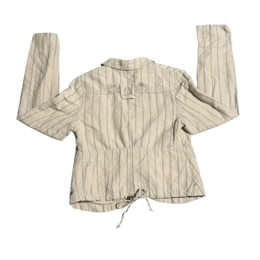 Vintage Women's Diesel Flight Bright Cream Stripe‎ Short Blazer Jacket Sz Small